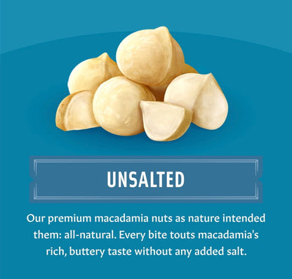Mauna Loa unsalted macadamia nuts with product information.