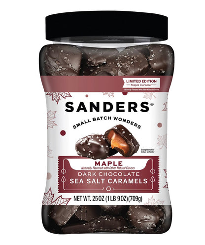Sanders Dark Chocolate Maple Sea Salt Caramels, 25 oz. product packaging