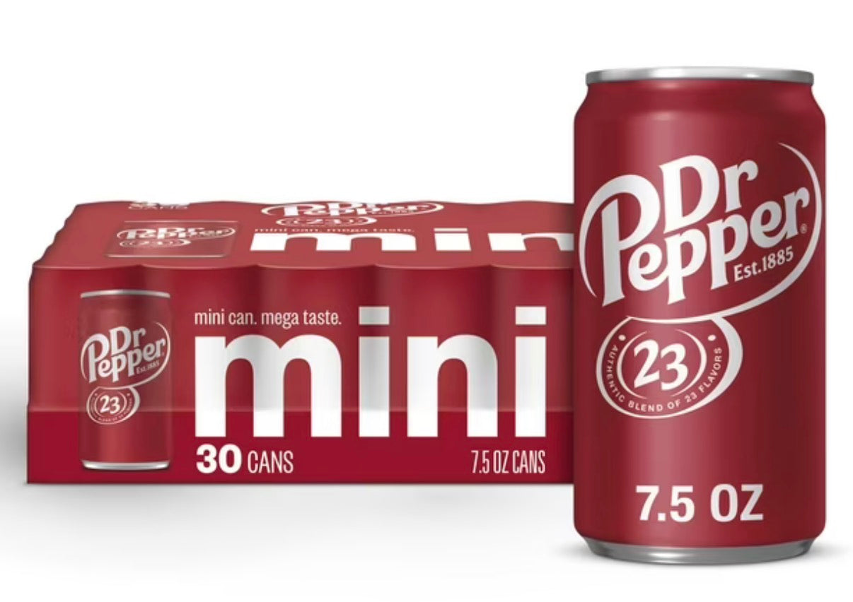 Dr Pepper Original Soda Mini Cans Club Pack (30 ct, 7.5 oz) bulk pack available from Crabtree Supply. Fast local delivery and nationwide shipping.