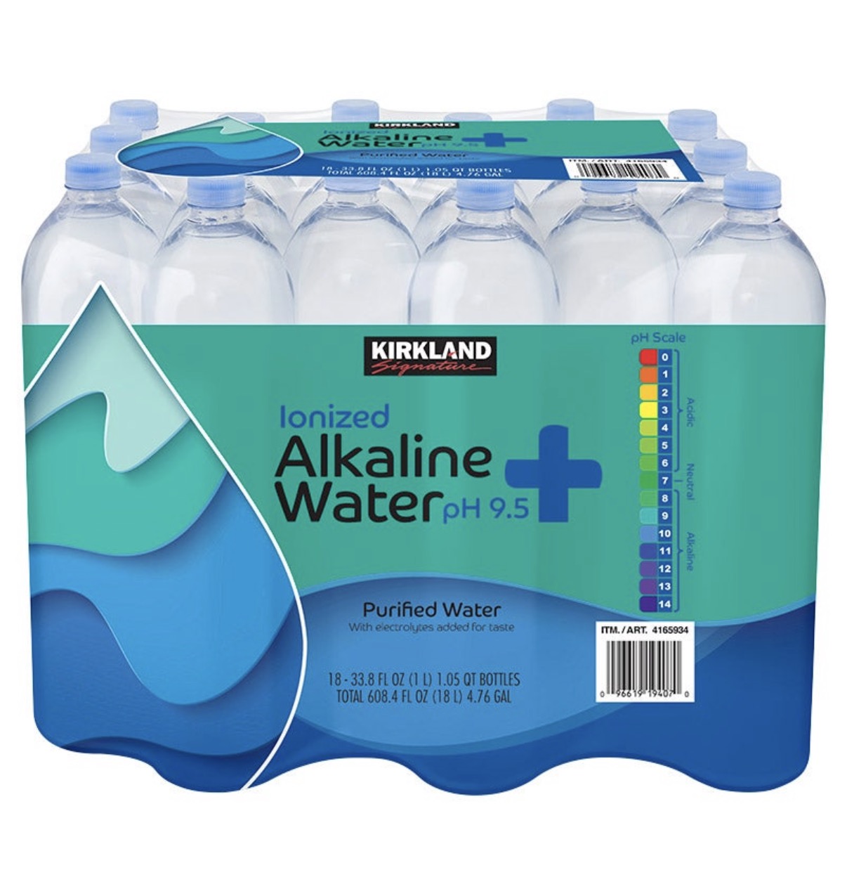 Kirkland Signature Alkaline Water, 18-count case of 1 liter bottles