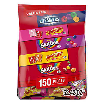 Skittles, Starburst & Life Savers Candy Variety Pack, Bulk Bag, 150 ct. product packaging