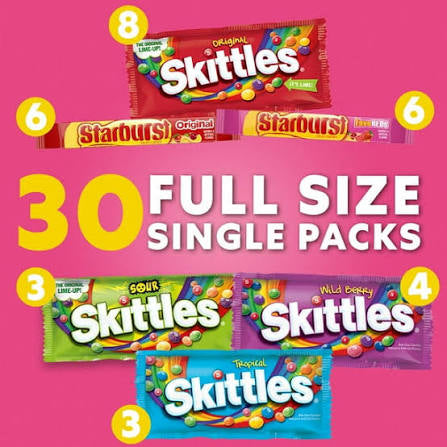 Skittles and Starburst Chewy Candy Variety Pack, Full Size, Road Trip Essential Snack, 30 ct. – alternate product view 2