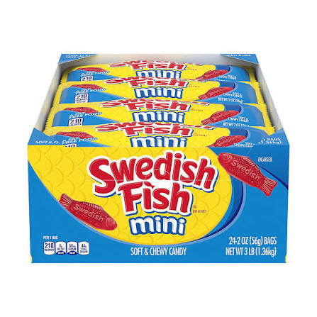 Swedish Fish Mini Soft & Chewy Gummy Candy, 24 pk./2 oz. product packaging