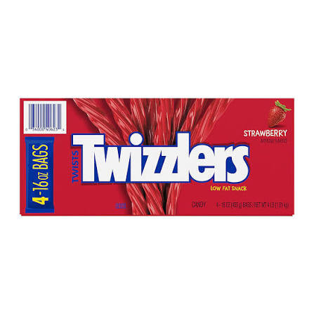 Twizzlers Twists Strawberry Flavored Licorice Style, Chewy Candy Bags, 4 pk./16 oz. product packaging