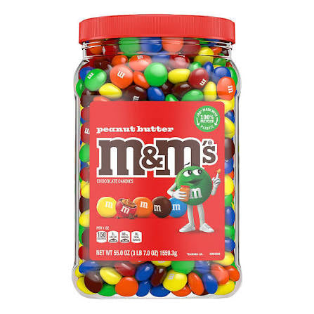 M&M's Bulk Chocolate Candy, Peanut Butter, Jar, 55 oz. product packaging