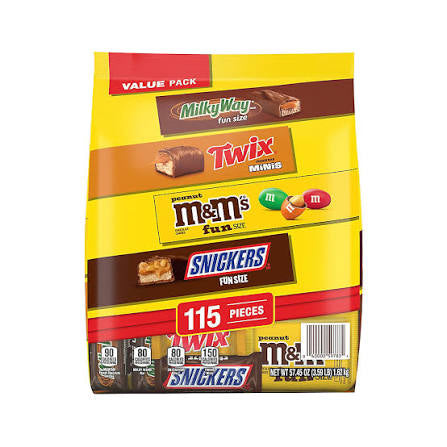 Snickers, M&M's, Milky Way and Twix Chocolate Candy Variety Pack, Bulk Bag, 115 ct. product packaging