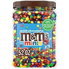 M&M's Minis Milk Chocolate Candy, Resealable Bulk Candy Jar, 52 oz. product packaging