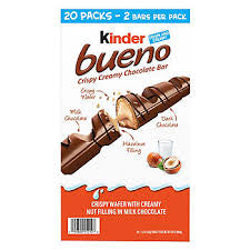 Kinder Bueno Crispy Creamy Chocolate Bars with Hazelnut Filling, Individually Wrapped, 20 ct./1.5 oz. product packaging