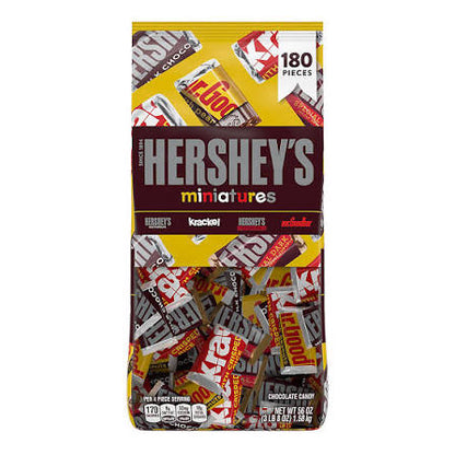 Hershey's Miniatures Assorted Milk and Dark Chocolate Candy Bars, 180 pk./56 oz. product packaging