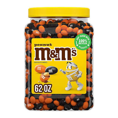 M&M's Peanut Chocolate Halloween Candy Resealable Jar, 62 oz. product packaging