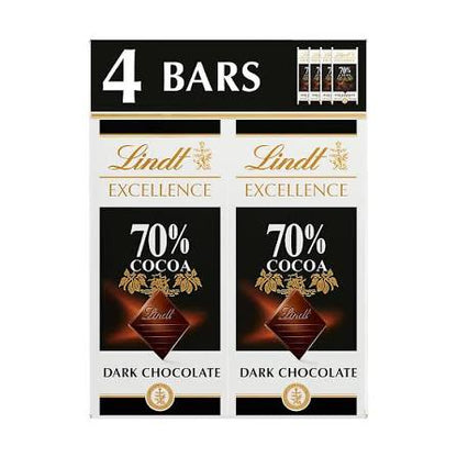 Lindt Excellence 70% Dark Chocolate Candy Bars, 4 ct./3.5 oz. product packaging