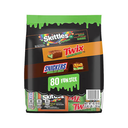 Skittles Shriekers, Snickers & Twix Ghoulish Green Halloween Candy, Bulk Bag, 80 ct. – alternate product view 3