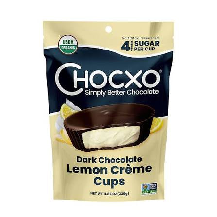 Chocxo Dark Milk Chocolate Lemon Creme Cups, 24 ct. product packaging