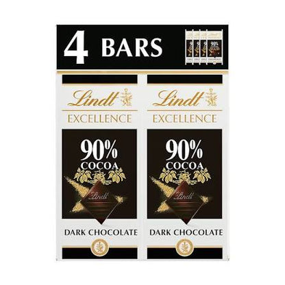 Lindt Excellence 90% Dark Chocolate Candy Bars, 4 ct./3.5 oz. product packaging