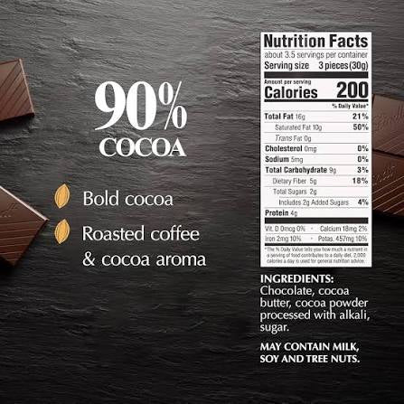 Lindt Excellence 90% Dark Chocolate Candy Bars, 4 ct./3.5 oz. – alternate product view 2