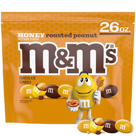 M&M's Honey Roasted Peanut Milk Chocolate Candy, Resealable Bag, 26 oz. product packaging