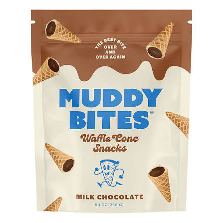 Muddy Bites Milk Chocolate Waffle Cone Snacks, 9.1 oz. product packaging