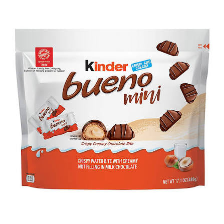 Kinder Bueno Mini, Milk Chocolate and Hazelnut Cream, Individually Wrapped Chocolate Bars, 17.1 oz. product packaging