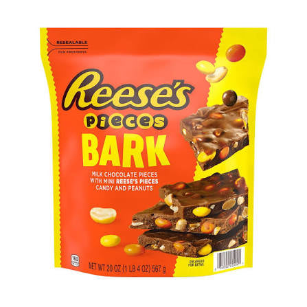 Reese's Pieces Milk Chocolate Candy with Peanuts Bark Bag, 20 oz. product packaging