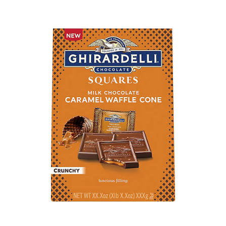 Ghirardelli Milk Chocolate Caramel Waffle Cone Squares Bag, 21.4 oz. product packaging