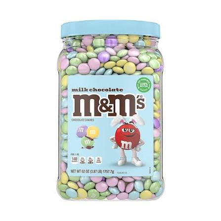 M&M's Milk Chocolate Easter Candy, Canister, 62 oz. product packaging