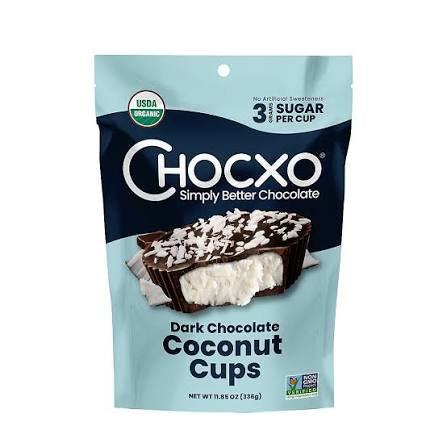 Chocxo Organic Dark Chocolate Coconut Cups, 11.85 oz. product packaging