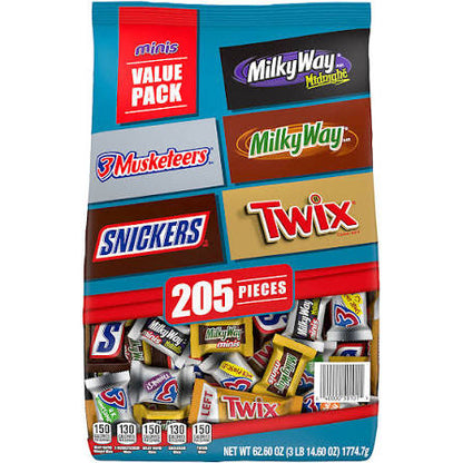 Snickers, Twix and More Chocolate Candy Bars Bulk Miniature Candy, 205 ct. product packaging
