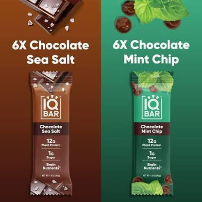 IQBAR Plant Protein Bars, Chocolate Sea Salt & Chocolate Mint Chip Variety Pack, 12g Protein, 12 – alternate product view 2