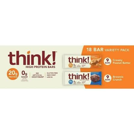 think! High Protein Bar Variety Pack, Brownie Crunch & Peanut Butter, 20g Protein, 18 ct. – alternate product view 2