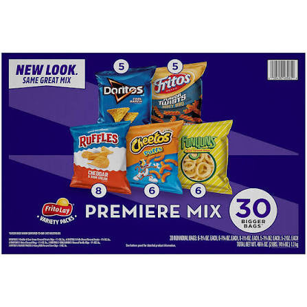 Frito-Lay Variety Pack of Snacks and Chips, Premiere Mix, 30 ct. product packaging