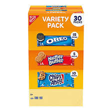Nabisco Cookie Variety Pack, Oreo, Nutter Butter, Chips Ahoy!, On the Go Snack Packs, 30 pk./1.6 oz. product packaging
