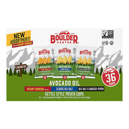 Boulder Canyon Avocado Oil Kettle Style Potato Chips Variety Pack, 36 pk./1 oz. product packaging