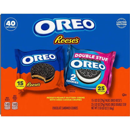 Oreo Reese's Peanut Buttery Creme and Oreo Double Stuf Cookies Variety Pack, 40 pk./1.02 oz. product packaging