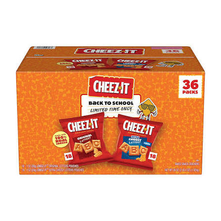 Cheez-It Letters Variety Pack Baked Snack Crackers, 36 ct./1 oz. product packaging