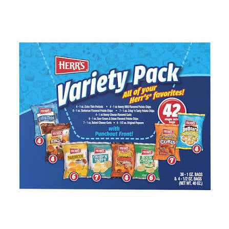 HERR'S Pack & Snack Variety Pack, 42 pk./0.5 oz. product packaging
