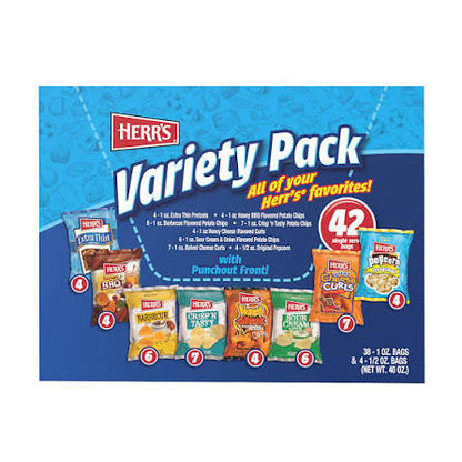 HERR'S Pack & Snack Variety Pack, 42 pk./0.5 oz. product packaging