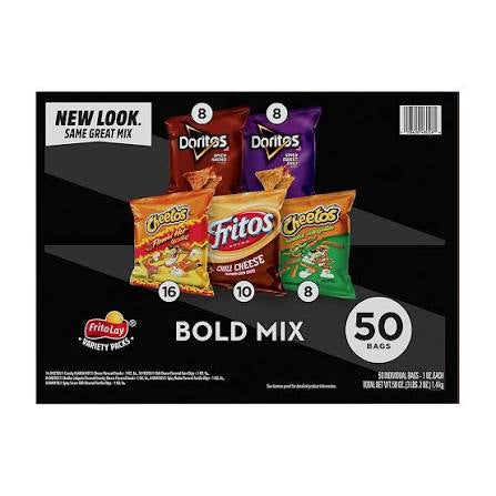 Frito-Lay Variety Pack of Snacks and Chips, Bold Flavor Mix, 50 ct. product packaging