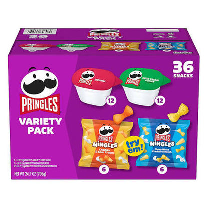 Pringles Potato Crisps, Chips & Puffed Snacks Variety Pack, 36 ct. product packaging