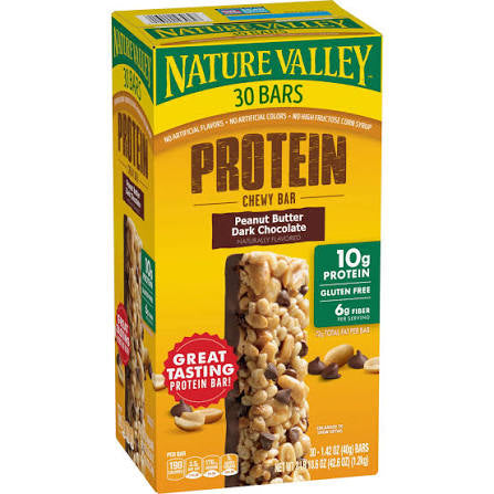 Nature Valley Peanut Butter Dark Chocolate Protein Chewy Bars, 30 ct./1.42 oz. product packaging