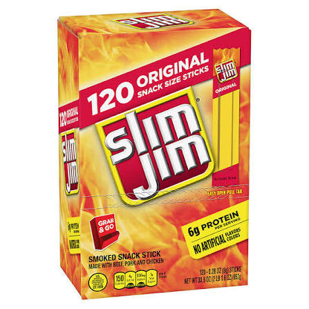 Slim Jim Smoked Snack Sticks, 120 ct./0.28 oz. product packaging