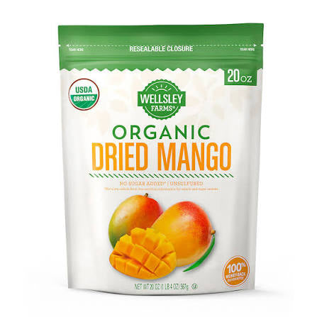Wellsley Farms Organic Dried Mango, 20 oz. product packaging