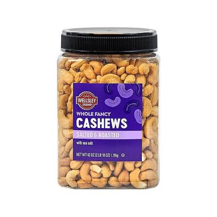 Wellsley Farms Whole Fancy Roasted Salted Cashews, 42 oz. product packaging