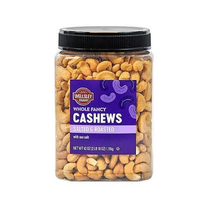 Wellsley Farms Whole Fancy Roasted Salted Cashews, 42 oz. product packaging