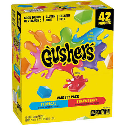 Gushers Strawberry Splash and Tropical Flavor Fruit Snacks, 42 ct. product packaging