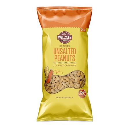 Wellsley Farms Unsalted and Roasted In-Shell Peanuts, 5 lb. product packaging