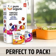 Pure Organic Variety Pack Twisted Fruit Bites, Blueberry Raspberry and Peach Mango, 24 ct./0.71 oz. product packaging