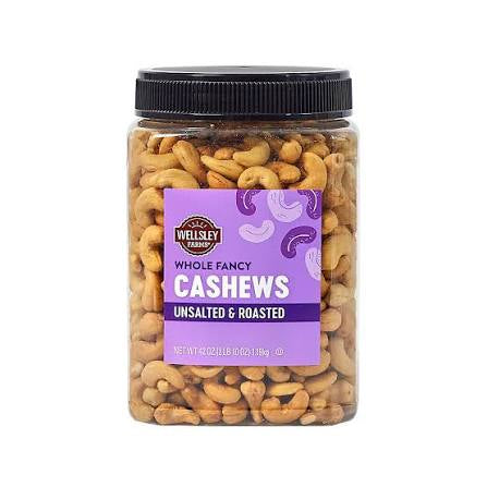 Wellsley Farms Whole Fancy Roasted Unsalted Cashews, 42 oz. product packaging