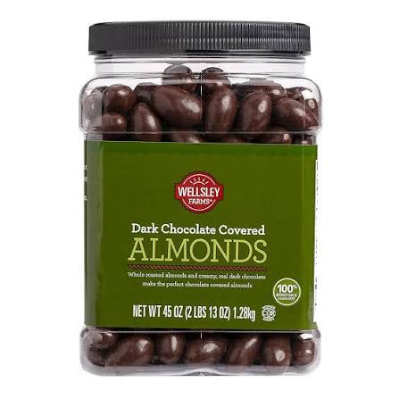 Wellsley Farms Dark Chocolate Covered Almonds, 45 oz. product packaging