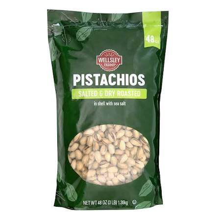 Wellsley Farms Roasted and Salted Pistachios, 48 oz. product packaging