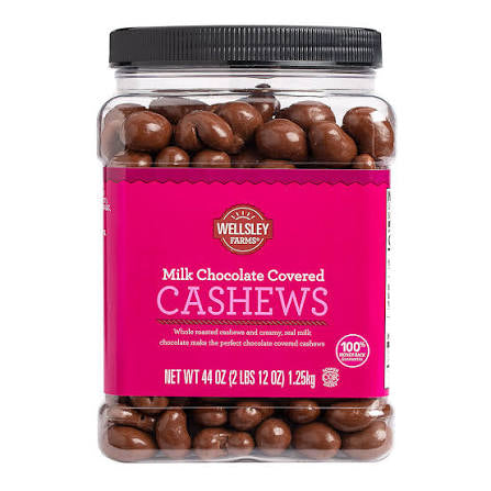 Wellsley Farms Milk Chocolate Covered Cashews, 44 oz. product packaging